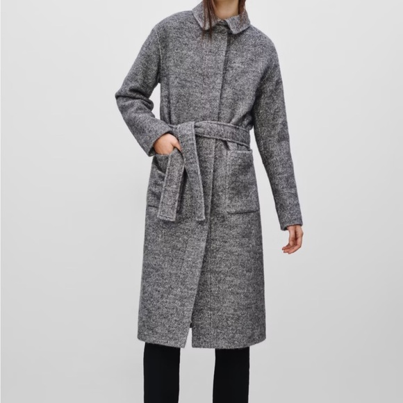 Aritzia Wilfred Broquerie Long Wool Alpaca Mohair Coat in Grey/Black Size Large - Picture 2 of 13